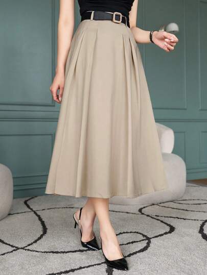 Wynsel Women Casual Commuter Solid Color Pleated A-Line Skirt,Fall Clothes Winter Women Skirts