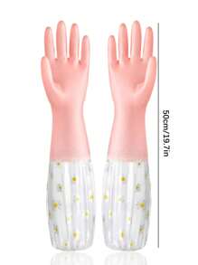 SHEIN 1pair Daisy Pattern Random Color Household Glove,Long Sleeve Rubber Gloves, Reusable Dishwashing Gloves, Kitchen Oven Pet Cleaning Gloves,Kitchen,Bathroom,Home,Household Suppliers,Color Random - Multicolor - View 3