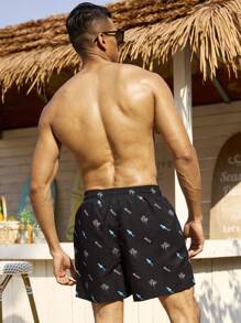 Manfinity Swimmode Men's Casual Simple Beach Shorts, Fashion And Daily Wear Man Swim Trunks
