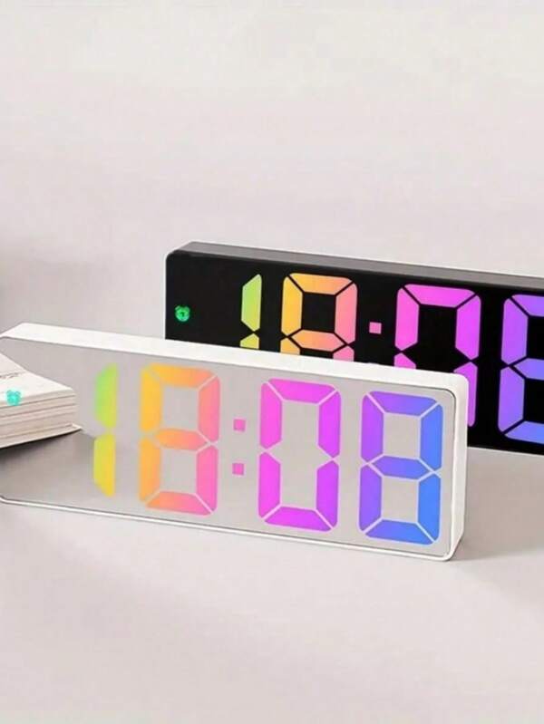 SHEIN 1pc LED Digital Electronic Clock With Adjustable Brightness, Temperature Display Mirror Alarm Clock For Bedroom, Home Decor, Plug-In Or AAA Battery Powered (Plug-In Can Stay Lit, Battery-Powered Cannot Stay Lit),Home Decor ,Room Decor School Decor School Surprise Dormitory Decor Back To School School Supplies
