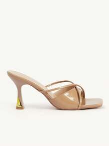 CUCCOO CHICEST Fashion Brown Square Toe Strap Open Toe Sandals High Heel Slippers - Apricot - View 4