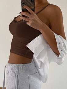 DAZY Summer Casual Solid Color Lace Trim Camisole - Rust Brown - View 6