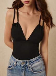 Poéselle 女士性感纯色深 V 领细肩带吊带背心（夏季）