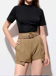 Maija Quần short nữ mùa hè 2025 vải canvas cạp chun màu nâu kaki mới có móc kim loại có thể điều chỉnh thiết kế túi xéo bãi biển lễ hội âm nhạc ngày lễ thường ngày lãng mạn đô thị thích hợp cho tụ tập ngoài trời, khách dự tiệc cưới, quần short nữ phong cách cổ điển cổ điển cho mùa tốt nghiệp - màu nâu - Xem 8