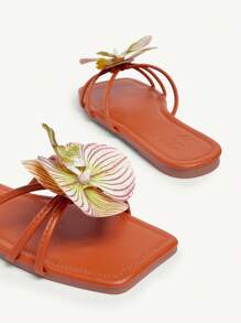 CUCCOO CHICEST Giày sandal đế bằng khóa kim loại thời trang màu đỏ cho nữ - màu nâu - Xem 4