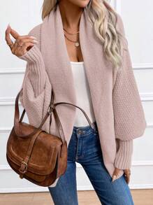 EMERY ROSE Women's Solid Color Batwing Sleeve Long Sleeve Cardigan Fall Winter Cloth For Women - Pink - View 5