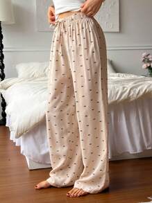 DAZY Bow-Knot All-Over Print Loose Pajama Bottoms, Spring/Summer - Apricot - View 7
