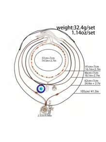 ROMWE Fairycore Set de 6 collares colgantes con cuentas de cristal con diseños de espiral, estrella, luna y sol en estilo hippie minimalista