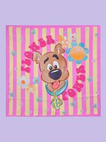 SCOOBY-DOO X SHEIN 1pc Pink Striped Cartoon Dog Print Square Scarf - Pink - View 2