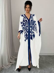 Chiquease Style Long Dress For Women (Floral Retro Print) - Blue - View 6