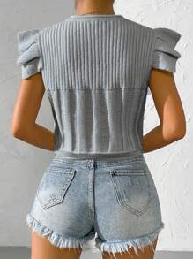 Chiquease Women's Cap Sleeve Cropped Knitted Sweater With Cable Pattern