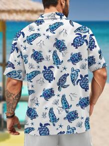 Manfinity RSRT Camisa informal de manga corta de una sola de botones con estampado de tortuga para hombres de talla grande