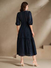 Anewsta Festival Blue V-Neck Split Ruffle Hollow Out Embroidery Elegant Vacation Dress, Suitable For Summer Beach, Valentine's Day, New Year's Outfit Dresses For Women Elegant Women Formal - Royal Blue - View 2