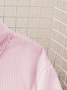 SHEIN PETITE Women Striped Casual Loose Shirt (With Pockets), Spring/Summer - Pink - View 5