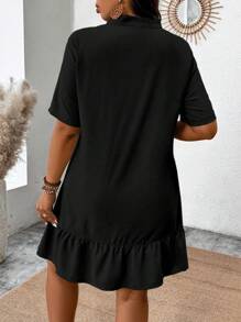 Breezaya Pure Plus Size Women's Solid Color Casual V-Neck Ruched Cut-Out Detail Dress