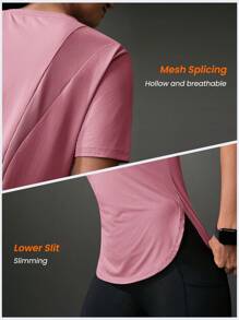 Powerista Koszulka damska z okrągłym dekoltem i krótkim rękawem, w jednolitym kolorze, do ćwiczeń, sportowa, na siłownię