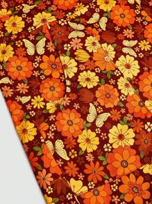 SHEIN MOOSTA Plus Size Women Orange Printed Woven Jumpsuit, Vacation - Orange - View 6