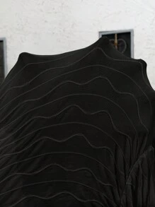 SHEIN CURVE+ 大码女式针织纹理透明前系腰喇叭袖上衣带蝴蝶结装饰 - 黑色 - 查看 8