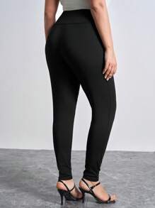 Chikora Pantalones largos de cintura alta de talla grande y ajuste delgado en unicolor para vacaciones y tiempo libre