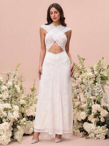 Glamine Women Lace Maxi Sheer Dress In White - White - View 5