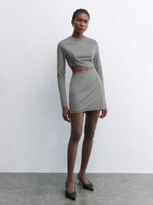 Maija Vestido corto de mujer de manga larga, cuello redondo, con diseño calado, ajustado, elegante y versátil para fiesta de vacaciones y primavera