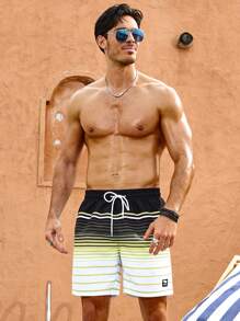 Manfinity Men's Drawstring Waist Striped Pocket Casual Beach Shorts - Multicolor - View 4