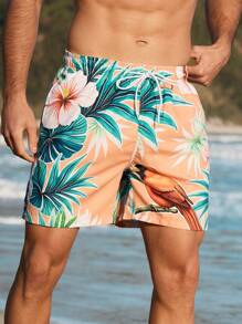 Surfspeed Men's Front Tie Print Simple Beach Pants, Casual & Vacation Men Swim Trunks - Champagne - View 6
