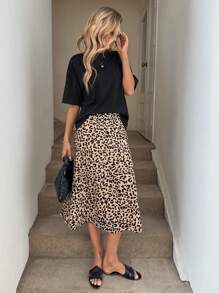 Easowa 复古豹纹美人鱼裙，休闲优雅度假街头女装裙子 - 彩色 - 查看 5