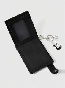 ROMWE Grunge Punk 1pc Vintage Punk 3D Pentagram Rivet Double-Zipper Snap Fastener Wallet, Comes With YY2K Music Festival Metal Guitar Star Keychain Pendant