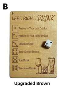 SHEIN 1 Set Left Right Drink Drinking Game, Fun Dice Plates And Dice Bags, Party Drinking Bar Dice Game, Adult Drinking Game Left Right Center, Funny Social And Interactive Board Game For Adults,Christmas - Brown - View 6