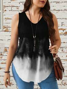 EMERY ROSE Plus Size Gradient V-Neck Casual Tank Top, Summer - Black - View 6