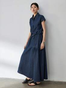Dazy-Less 2 pièces/Set Costume en jean style patchwork évasé pour femmes