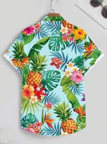 VIVINTIMO Fashionable Casual Mature Vacation Tropical Plant Pineapple Combination Element All Over Digital Print Pattern Regular Fit Short Sleeve Shirt For Men, Suitable For Summer Outdoor Dating Party Matching Couple, Ideal Gift For Boyfriend - Multicolor - View 4