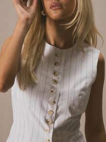 MUSERA Crew Neck Tortoiseshell Button Down Sleeveless Fitted Longline Waistcoat Only Spring Summer Cute Vacation Al Fresco Work Everyday Casual Classy Graduation Holiday - Multicolor - View 4