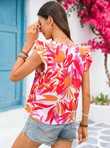 Vivid Eden Woven Print Square Collar Airplane Sleeve Women Shirt Spring Outfits For Women Fairycore Wedding Guest Dress Women Beach Outfits For Woman Tropical Vacation Woman Clothes FlowerWomens Clothing