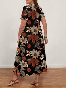 EMERY ROSE Robe longue décontractée à col V et manches courtes, pour femmes grande taille. Convient pour l'été - Multicolore - Voir 2