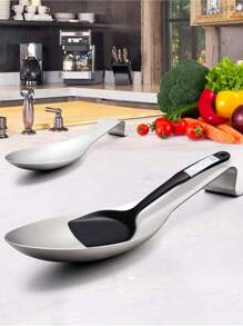 SHEIN 1pc Stainless Steel Silver Pot Lid Holder,Minimalist Silver Spoon Rest For Kitchen