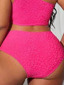 SHEIN Swim Curve Plus Size Women Textured Floral High Waist Bikini Bottom, Elegant Sweet Beach Party Swimwear - Pink - View 2