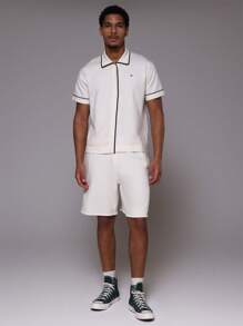 Musero Longline Knitted Contrast Piping Shorts Spring Summer - Multicolor - View 1