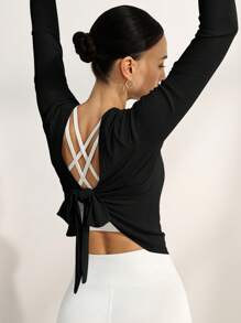Activina Activina Women's Backless Twist Back Long Sleeve Casual Sports Workout T-Shirt