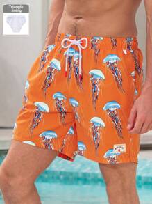 Surfspeed Men's Jellyfish Print Drawstring Pocket Beach Shorts Men Swim Trunks - Orange - View 1