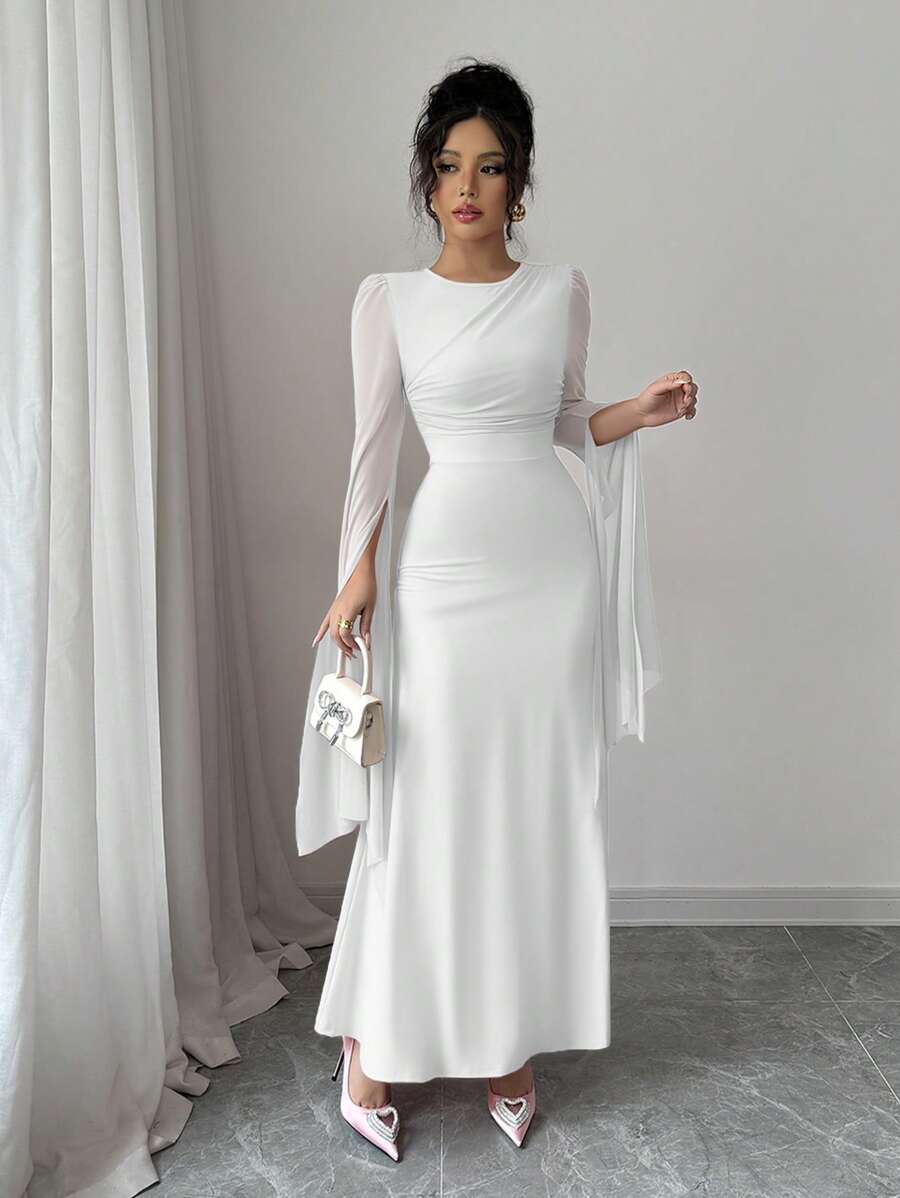 Elenzga 女士长袖连衣裙，纯色简约时尚，适合夏季