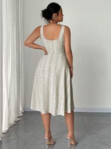 SHEIN Unity Plus Size Women Summer Elegant Faux Pearl Button Decorated Dress - Coffee Brown - View 2