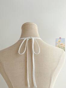 Soleia 白色纹理对比蕾丝荷叶边下摆迷你度假娃娃裙 - 白色 - 查看 7