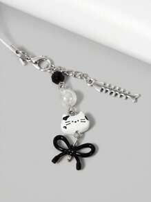 ROMWE Goth White & Black Cat With Bowknot Pendant Short Wallet, Cute Multifunctional Card Slots Purse