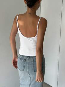 DAZY 女式纯色休闲修身露背吊带背心 - 白色 - 查看 5