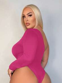 SHEIN SXY Plus Size Women One Shoulder Long Sleeve Solid Bodysuit, Fashion