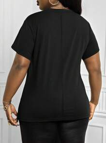SHEIN CURVE+ 标语T恤加大码夏季“我已经老了”标语字母印花休闲圆领短袖T恤女衬衫女士生日衬衫趣味T恤女式T恤趣味衬衫 - 黑色 - 查看 2