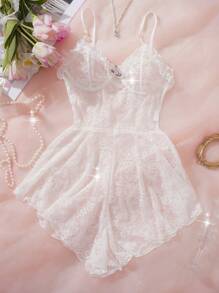 性感透明蕾丝边婚礼浪漫连体裤