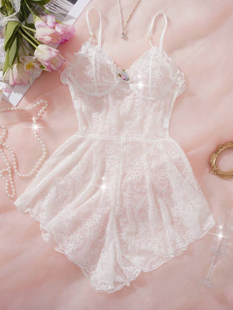 性感透明蕾丝边婚礼浪漫连体裤